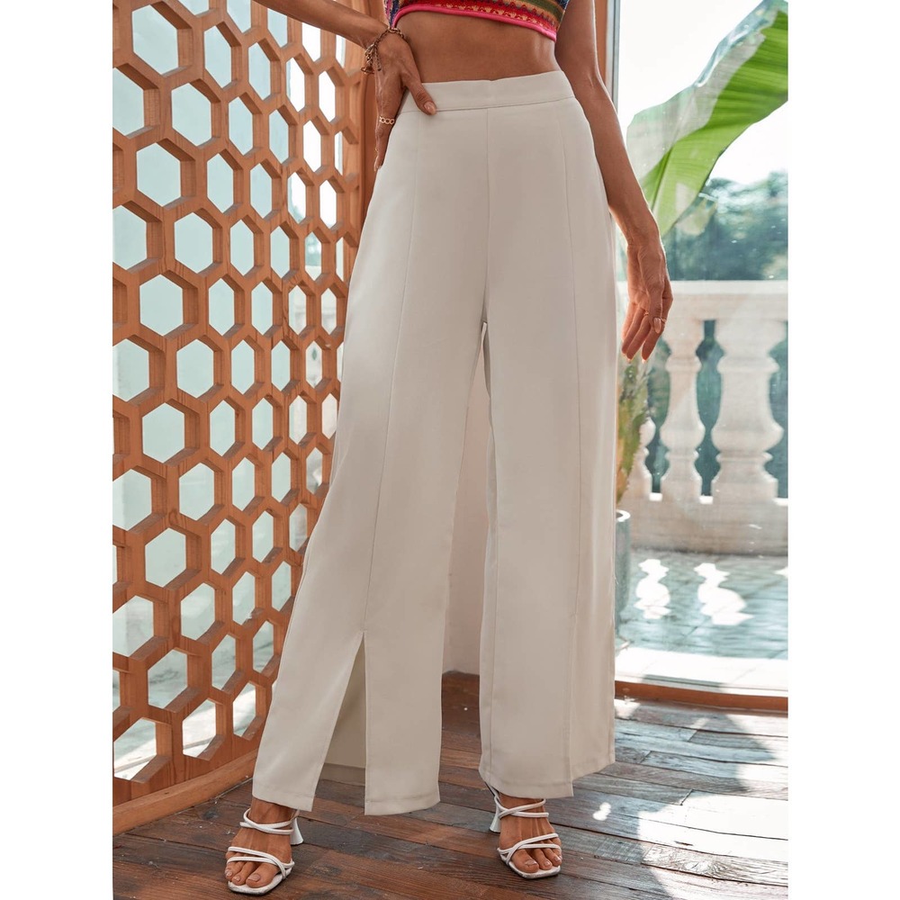 Split Hem Wide Leg Pants white high waisted - Picture 5 of 7